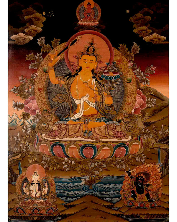 Manjushree Bodhisattva Thangka | Religious Buddhist Art | Wall Decors