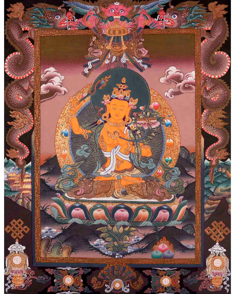 Manjushree Thangka Painting | Traditional Tibetan Art | Wall Decors