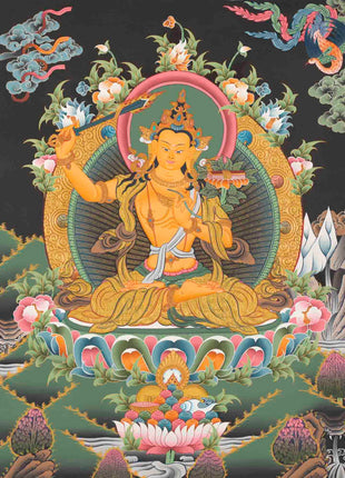 Manjushree Thangka Painting | Bodhisattva Of Wisdom | Religious Decors