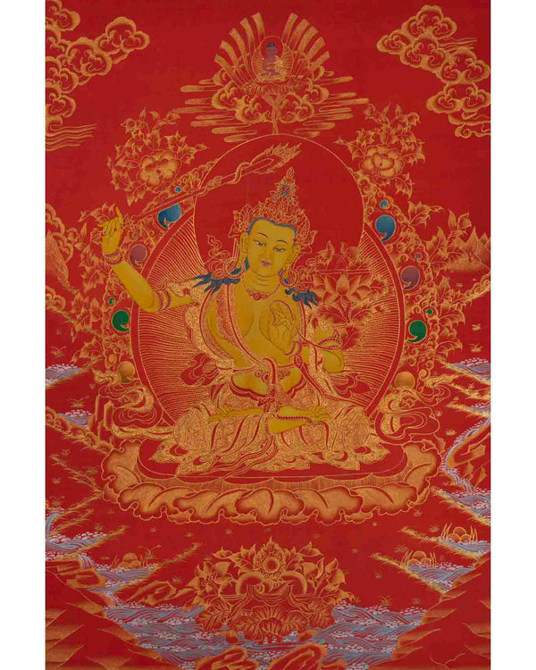 Manjushree Thangka | 24K Gold Style  Painting | Religious Wall Decors