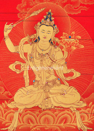 Manjushri, The Buddhist Deity Of Wisdom Thangka | Himalayan Buddhist Sacred Art For Meditation