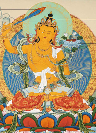 Manjushri Art Thangka | Finely Hand Painted in Cotton Canvas