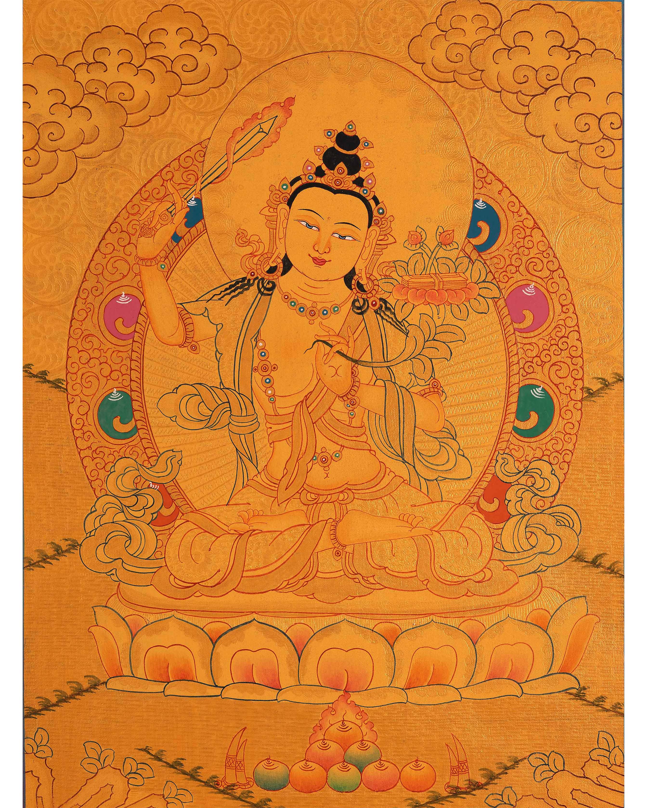 Manjushri Tibetan Thangka | Wall Decor Art