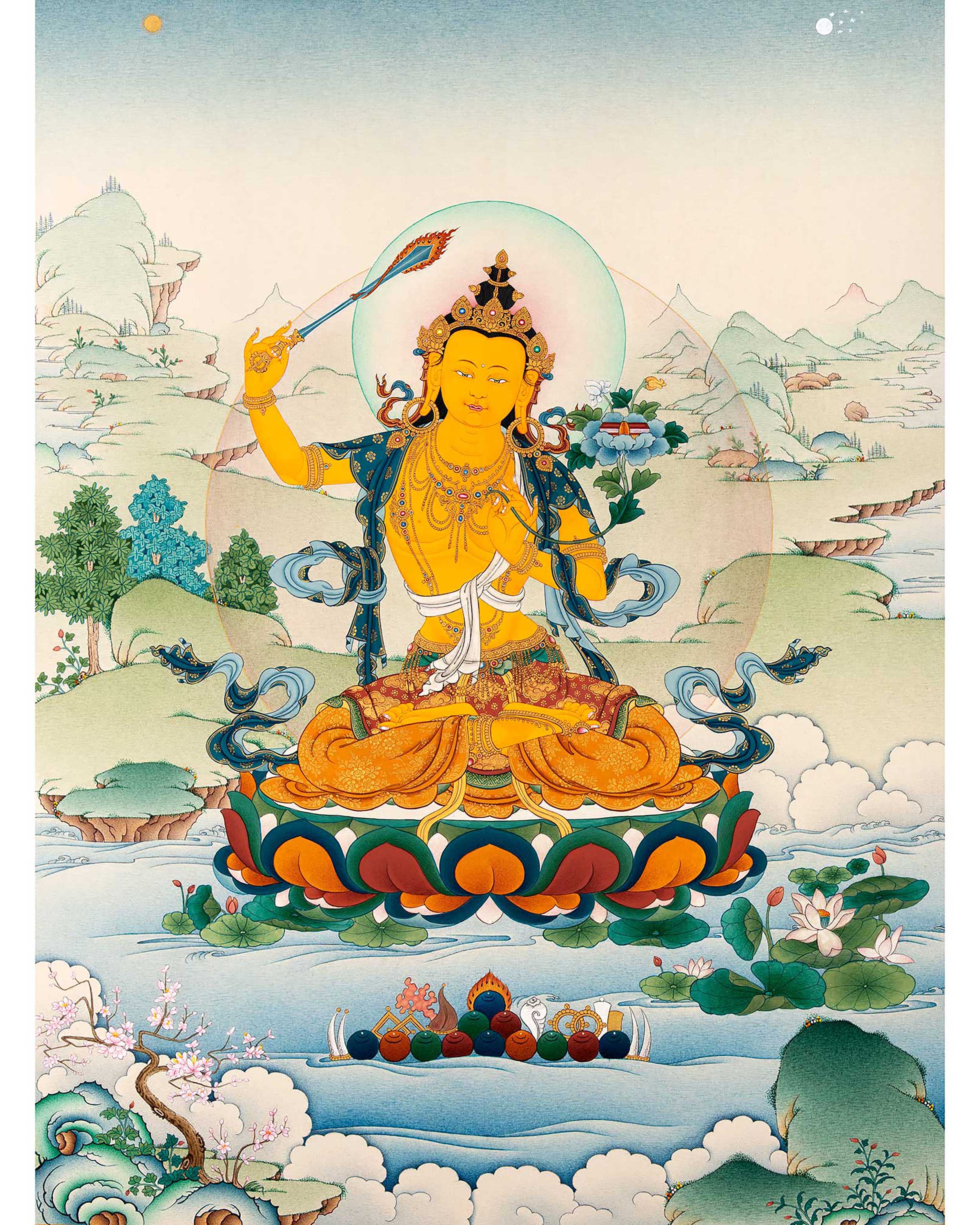 Manjushri Meditation Thangka | Traditional Hand Painted Art