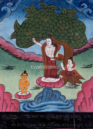 Vintage Thangka of Queen Maya Devi Giving Birth | Thangka Painting