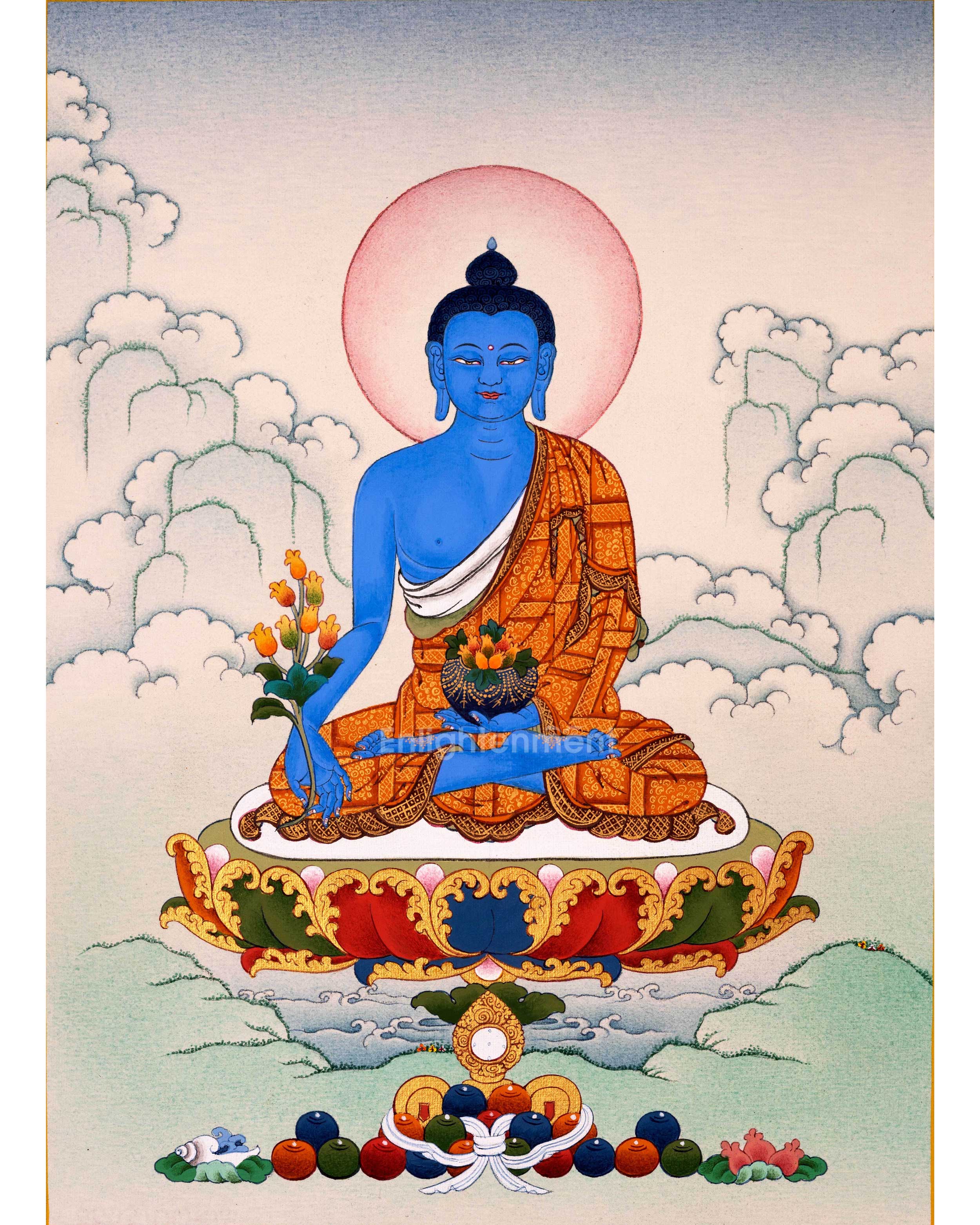 Medicine Buddha Tibetan Thangka Art For Healing Practice | Traditional