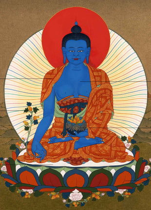 Buddha Of Medicine Bhaishajyaguru Thangka | Traditional Buddhist Art