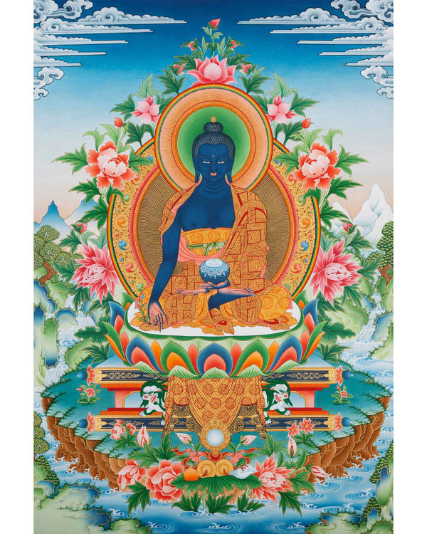 Medicine Buddha Handpainted Thangka | Bhaisajyaguru Himalayan Art