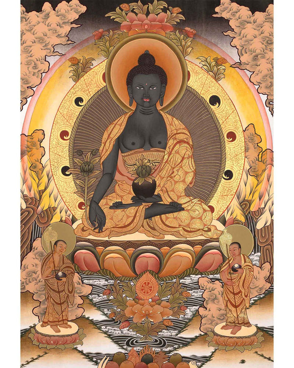 Medicine Buddha Lapis Lazul Thangka | Wall Hanging Yoga Meditation Canvas Art