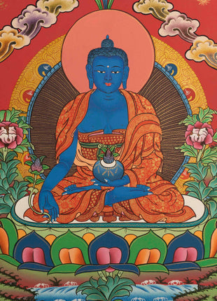 Medicine Buddha Thangka | Buddhist Ritual Wall Hanging Thangka
