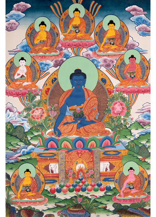 Medicine Buddha Thangka | Tibetan Healing Blue Buddha