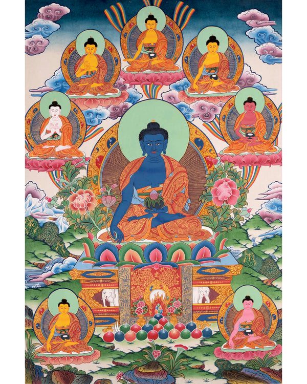 Medicine Buddha Thangka | Tibetan Healing Blue Buddha