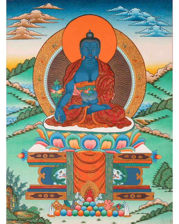 Medicine Buddha | Healing Buddha Thangka | Traditional Tibetan Paint