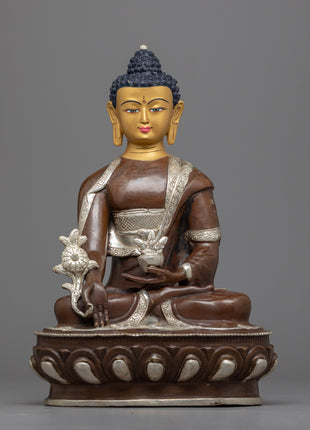 Medicine Buddha Mantra Practice Statue | Silver Plating Statue