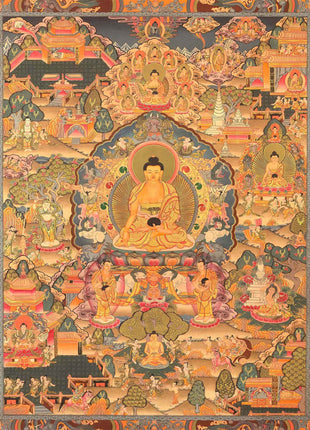 Miraculous Life Events Siddhartha Gautama Buddha | Hand Painted Thangka Art