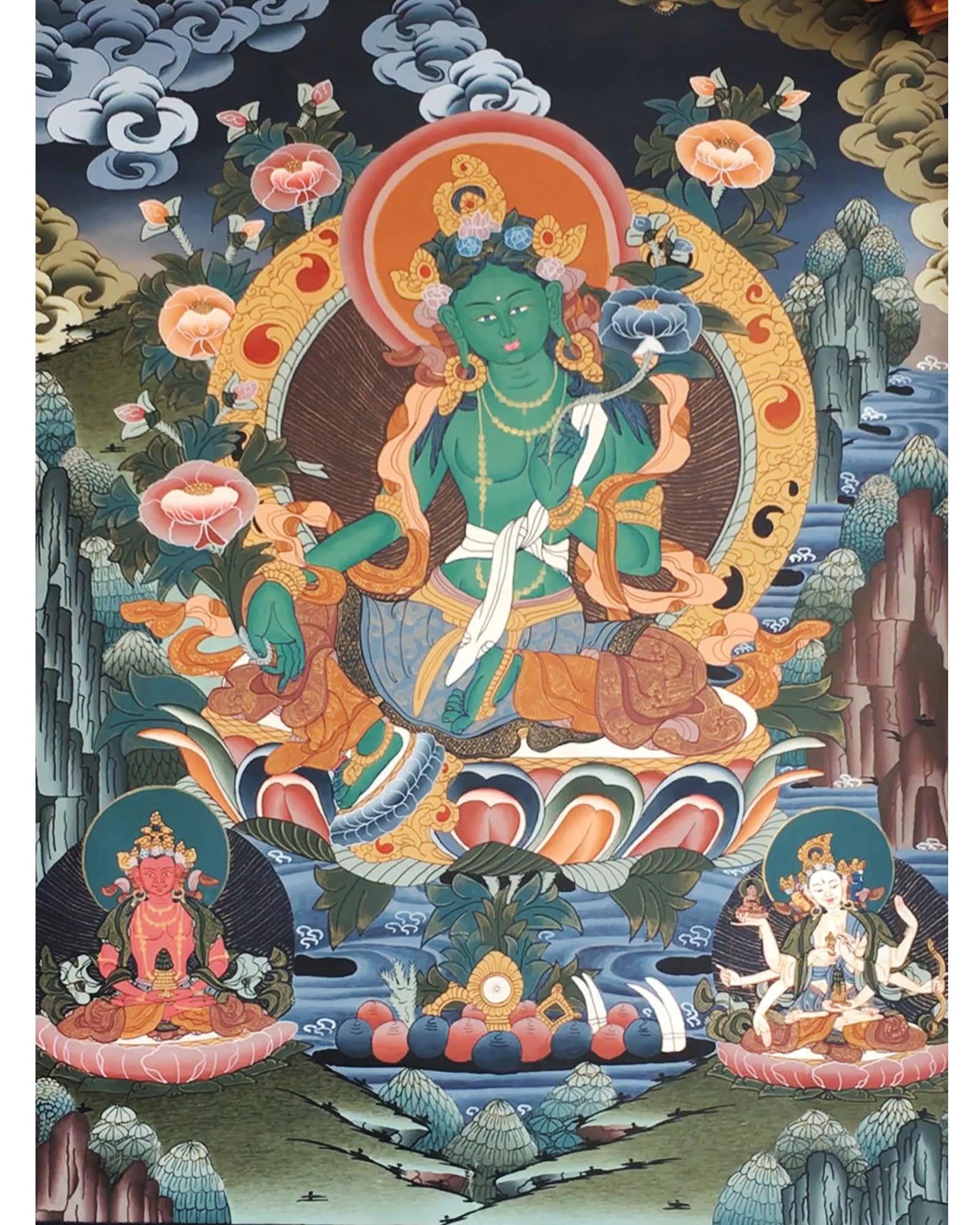 Mother Green Tara | Tara Tibetan Buddhist Thangka | Wall Decors