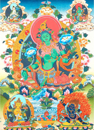 Mother Green Tara Thangka Painting | Wall Hanging Decoration | Religious Home Decor