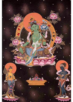 Mother Green Tara Thangka | Religious Buddhist Paint | Wall Decors