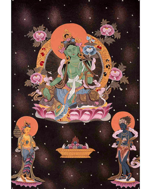 Mother Green Tara Thangka | Religious Buddhist Paint | Wall Decors