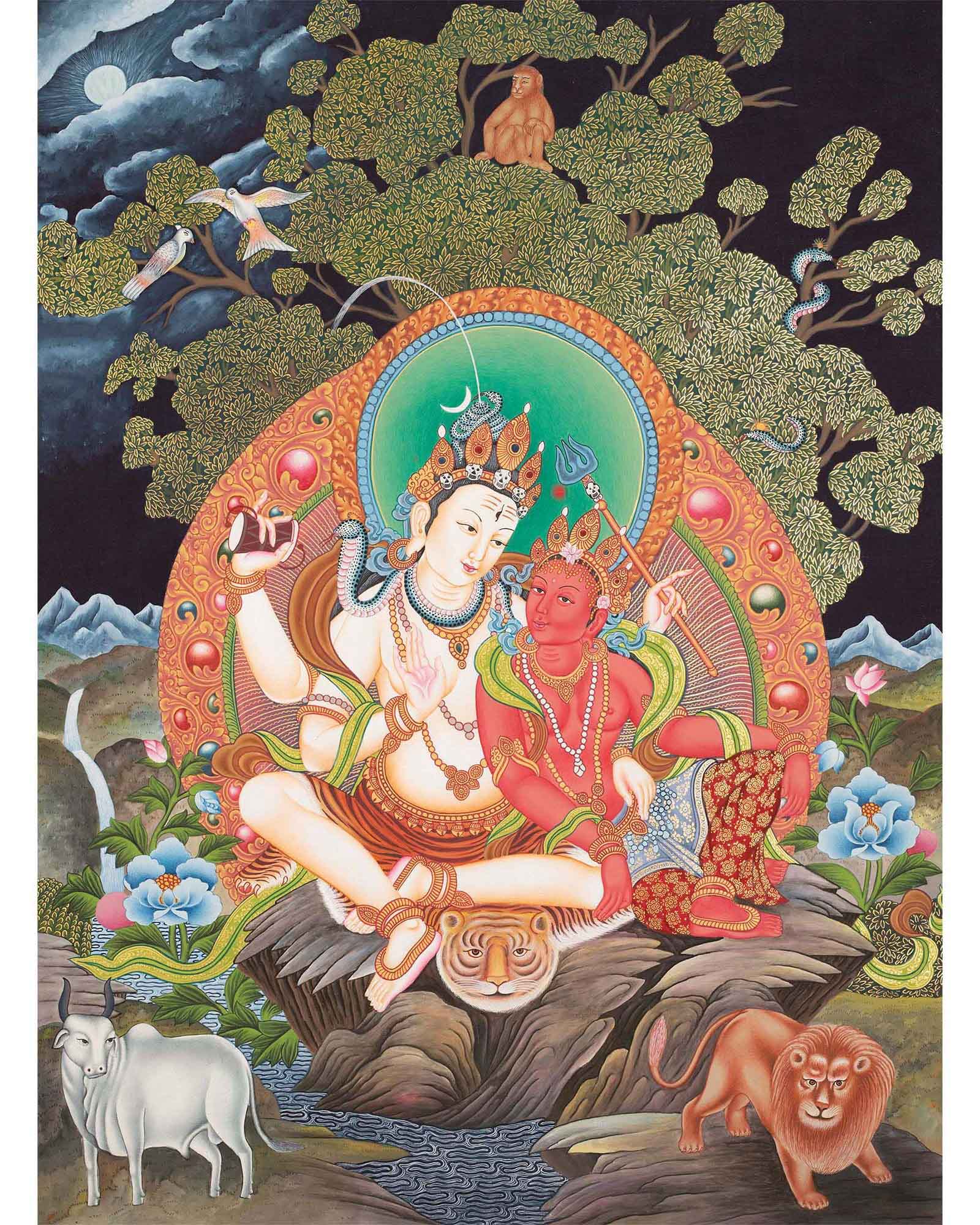 Newari Art Style | Original Hand-painted Lord Shiva, Shankar, Mahadev Thangka Painting