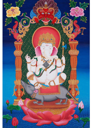 Newari Ganesh Original Buddhist Thangka | Buddhist and Hindu Deity Wall Hanging Art