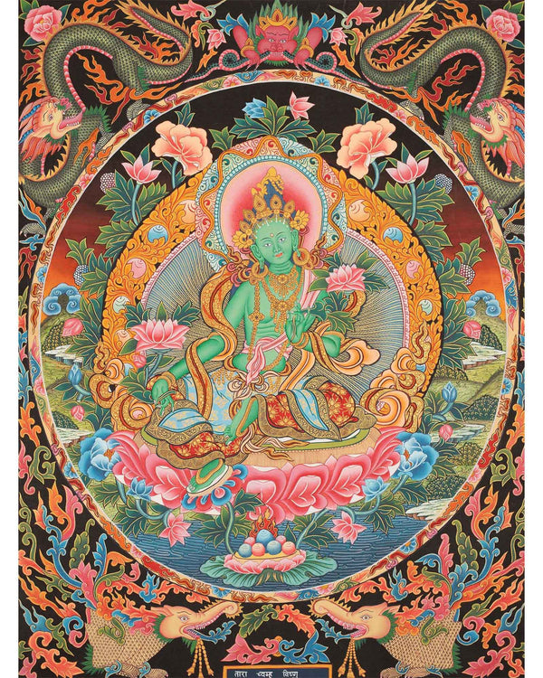 Newari Style Green Tara Thangka | Hand Painted Buddhist Art | Wall Decors