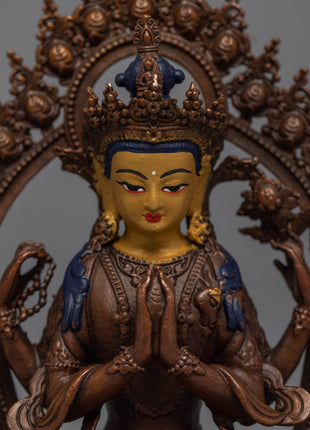 Copper Manjushri Statue | Bodhisattva Alovakiteshvara Miniature Sculpture