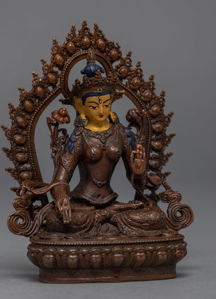 Machine-made White Tara Practice Sculpture | Tibetan Buddhist Deity Gold Gilded Statue