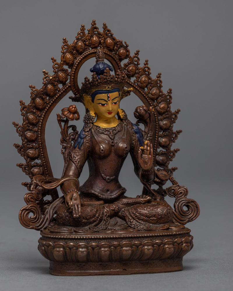Machine-made White Tara Practice Sculpture | Tibetan Buddhist Deity Gold Gilded Statue