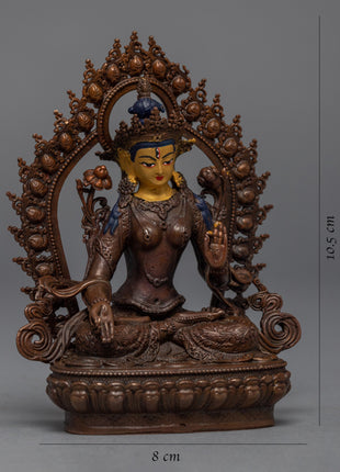Machine-made White Tara Practice Sculpture | Tibetan Buddhist Deity Gold Gilded Statue