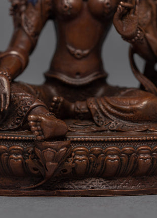 Mini Machine made Green Tara Statue | Gold Gilded Copper Body Miniature Green Tara Sculpture
