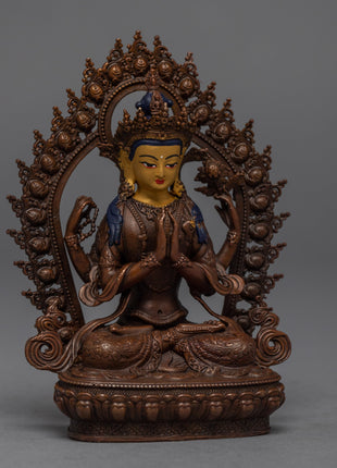 Copper Manjushri Statue | Bodhisattva Alovakiteshvara Miniature Sculpture