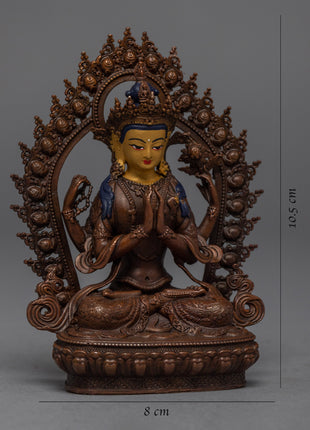 Copper Manjushri Statue | Bodhisattva Alovakiteshvara Miniature Sculpture