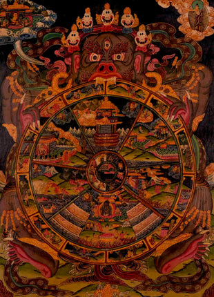 Tibetan Oil Varnished Wheel Of Life | Traditional Thangka
