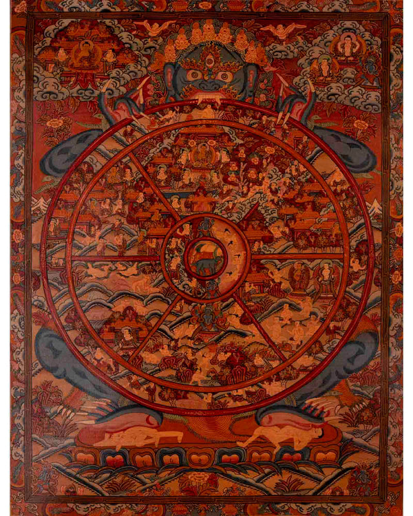 Traditional Oil Varnished Wheel of Life | Tibetan Thangka