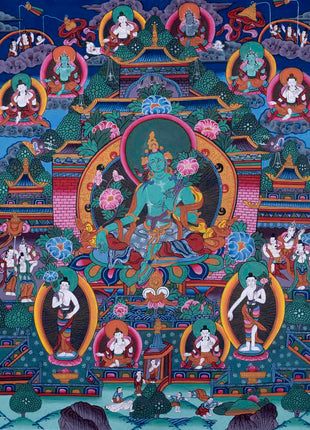 Old Green Tara Thangka | Traditional Handpainted Artwork | Wall Decors