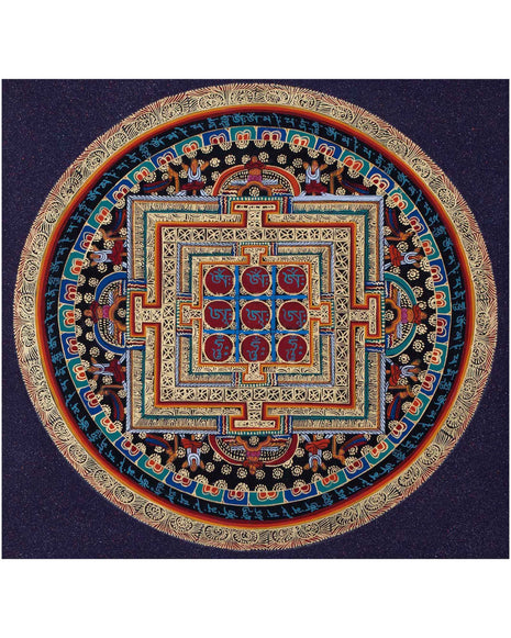 Om Mani Padme Hum Mandala Thangka | Sacred Thangka Painting for Meditation | Tibetan Wall Decoration Painting | Good Luck Art