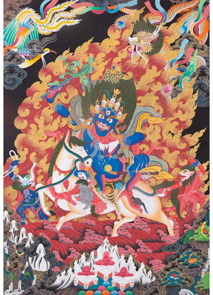 Palden Lhamo Original Hand-Painted Buddhist Thangka |  Wall Decoration Painting