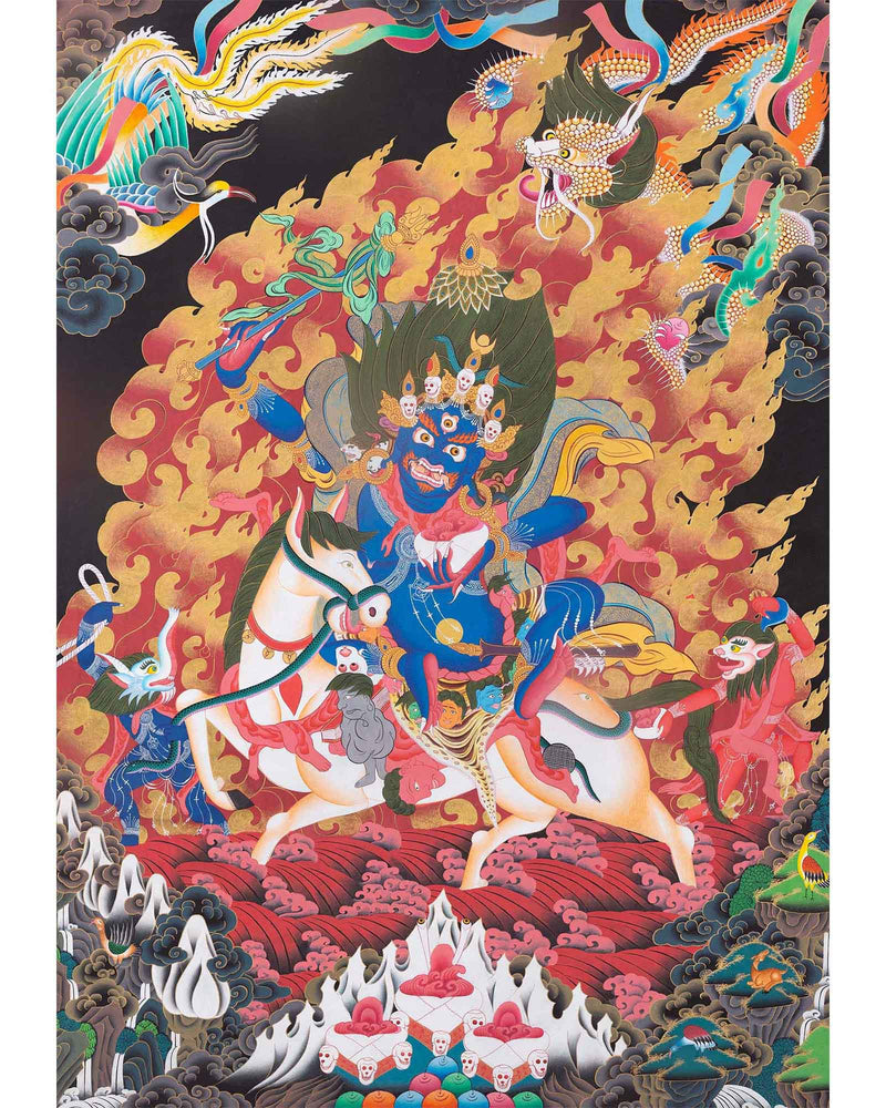 Palden Lhamo Original Hand-Painted Buddhist Thangka |  Wall Decoration Painting