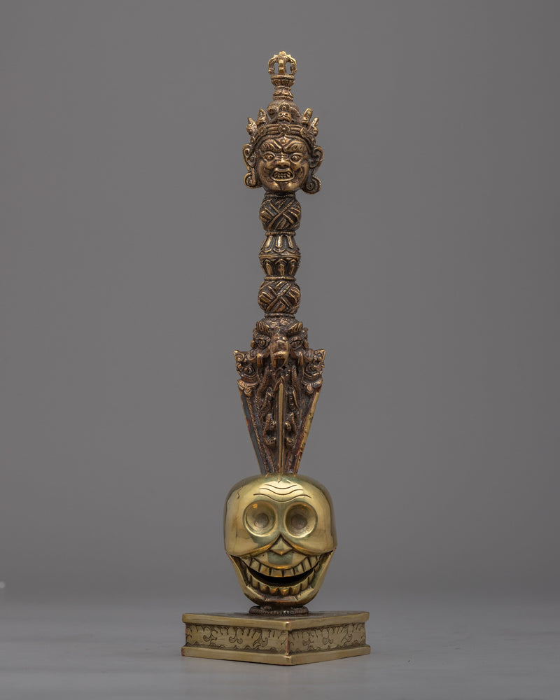 Brass Buddhist Knife with Skull Stand