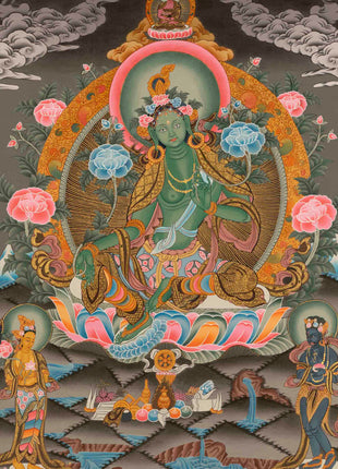 Quality Green Tara | Traditional Tibetan Thangka | Religious Wall Decoration