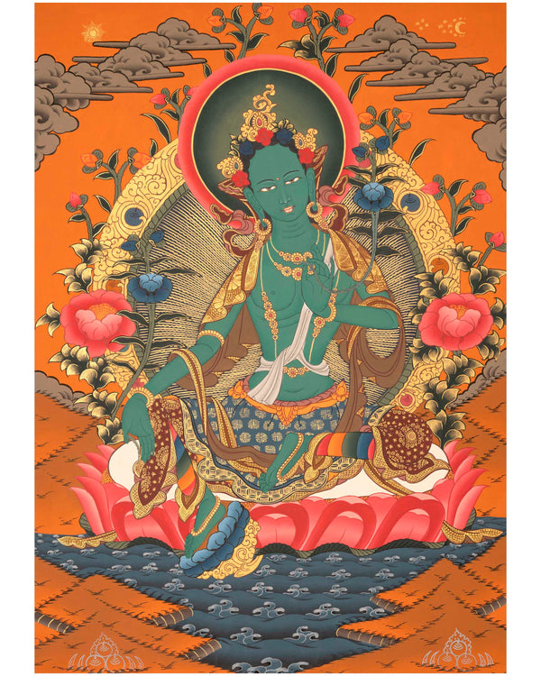 Quality Green Tara Thangka | Handpainted Buddhist Art | Wall Decors