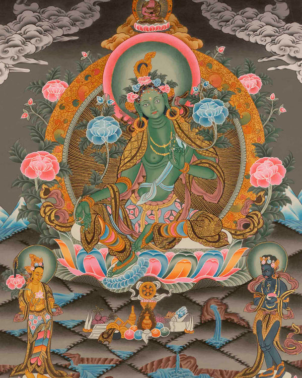 Quality Green Tara | Traditional Tibetan Thangka | Religious Wall Decoration