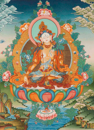 Quality White Tara Thangka | Traditional Buddhist Wall Hanging