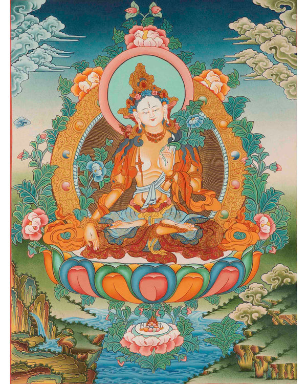 Quality White Tara Thangka | Traditional Buddhist Wall Hanging