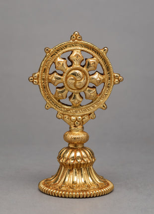 Sculpture Of Two Deer and Dharmachakra | Buddhist Symbol | Plated With Gold