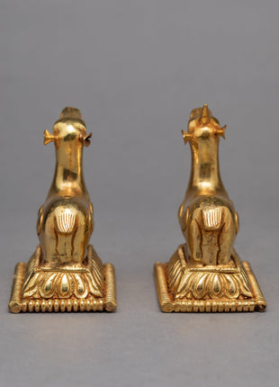 Sculpture Of Two Deer and Dharmachakra | Buddhist Symbol | Plated With Gold