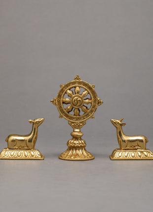  Wheel Of The Law And A Pair Of Crouching Deer
