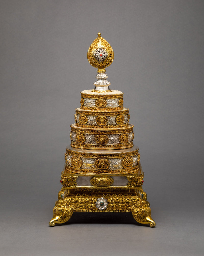 Auspicious Symbol Mandala Set | Gold Plated Mandala | Rice Offering Mandala Set