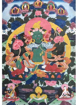 Rare Green Tara Thangka  | Vintage Tibetan Wall Decor